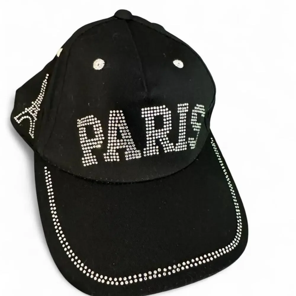 Black paris rhinestone baseball cap...